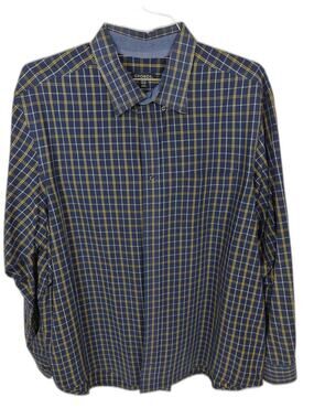 George Men's 2XL Blue Yellow Plaid Button Front Dress Shirt Long Sleeve 50-52